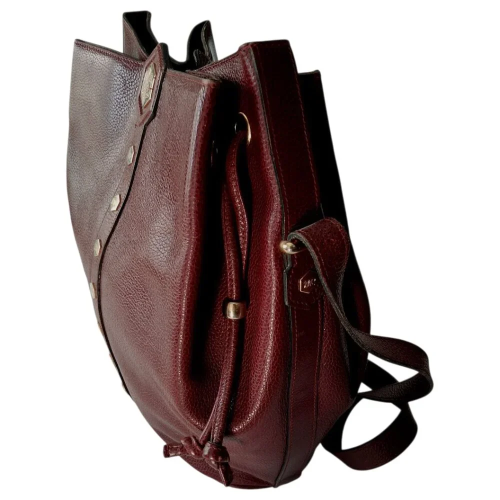 RARE Vintage Revillon French Bucket/Hobo Bordeaux Leather Antique Handbag